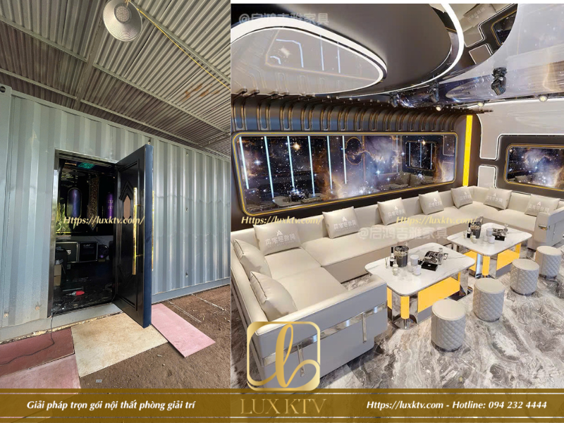 Nội thất karaoke container hiện đại tối giản – tiện nghi